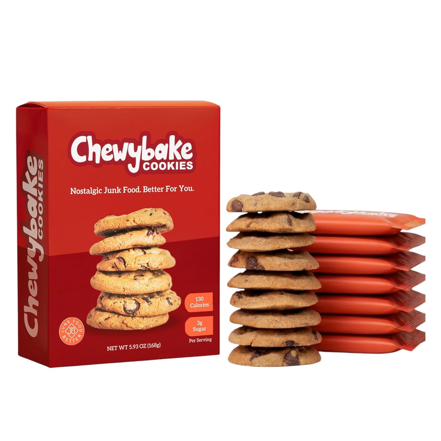 Chewybake Cookies β nostalgic junk food, better for you. 130 calories, 3g sugar per serving.